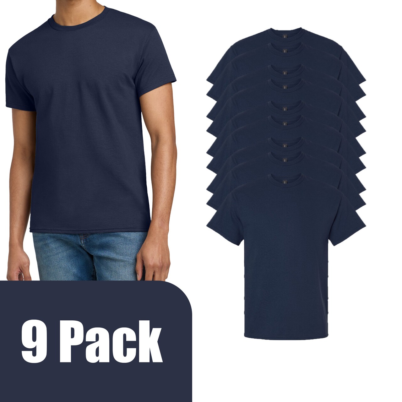 Gildan Ultra Cotton Short Sleeve T-Shirt Bundle, Unisex Crewneck Blanks Navy Tee for DIY Printing